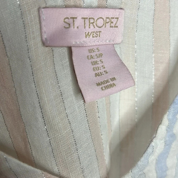 ST. TROPEZ West Linen Metallic Weave Boho Tassel Hem Sleeveless V Neck Blouse - Picture 8 of 11